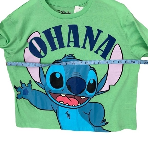 DISNEY Lilo & Stitch Crop Tee Ohana (Family) Short Sleeve Mint Green Size L NWT - Picture 3 of 4